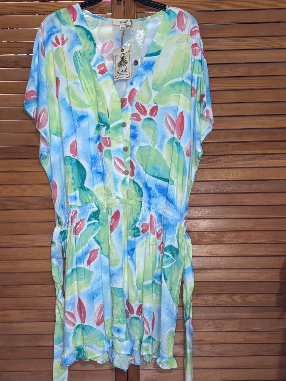 Easel Tropical Watercolor Tie-Waist Romper